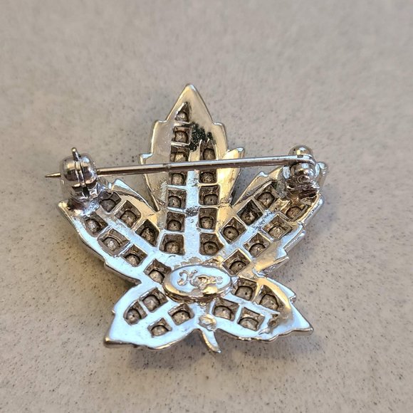 Silver Colored Maple Leaf Brooch with Rhinestones - Picture 2 of 8